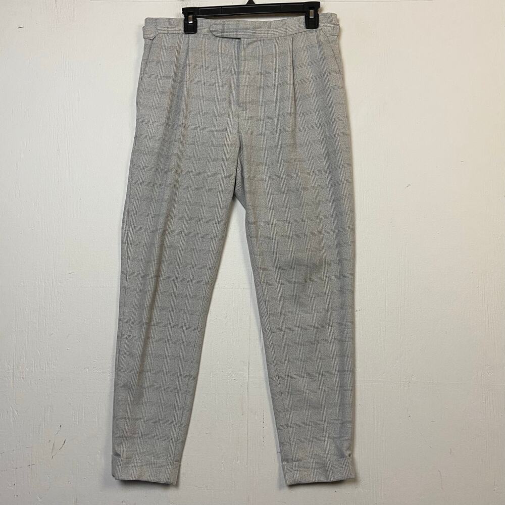 Reiss Men's Gray Plaid Pleated Cuffed Trouser Pants Size 32 Casual Office Career